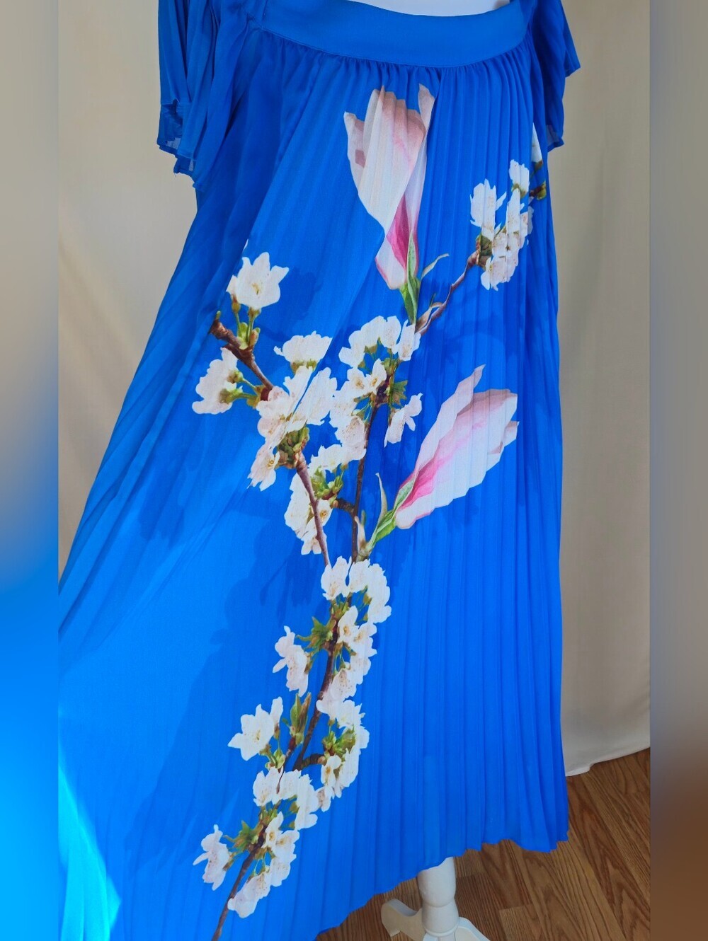 Ted Baker London Melma Blue Floral Pleated Off-Shoulder High-Low Maxi Dress - Picture 7 of 15